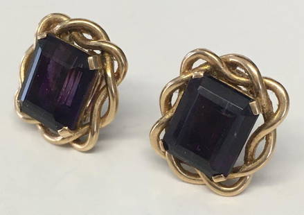 18 KT GOLD & AMETHYST EAR CLIPS, APPROX. 5.5 DWT: 18 KT GOLD & AMETHYST EAR CLIPS, APPROX. 5.5 DWT