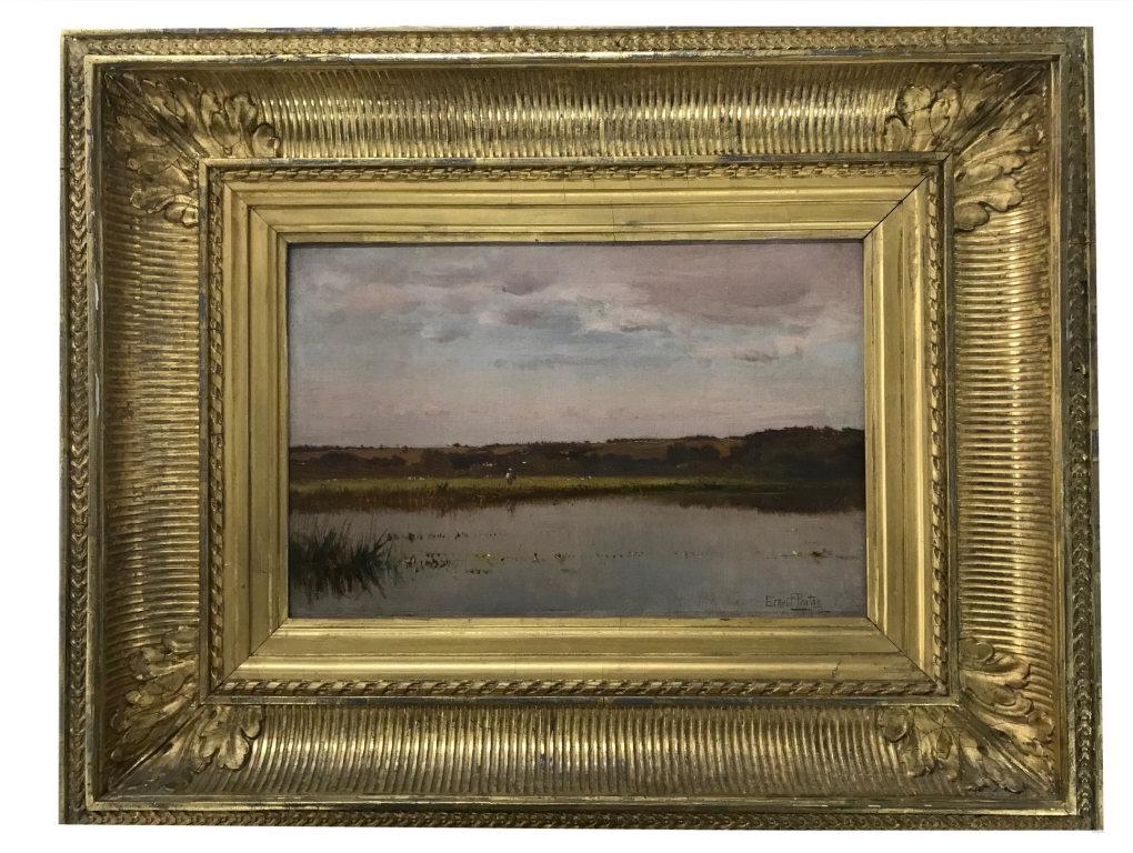 ERNEST PARTON "FIGURE IN THE HUDSON RIVER MARSHES": 1870, SGND LOWER RIGHT ERNEST PARTON, 70 OIL / CANVAS MTD ON BOARD (9" X 14" )