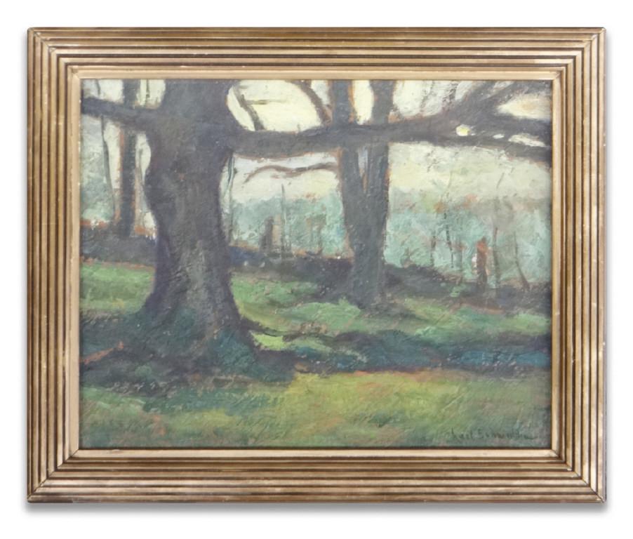 KARL SCHMIDT "UNDER THE OAKS, WORCESTER, MA" OIL/: OIL/ BOARD (7 1/2'"X 9 1/2" )