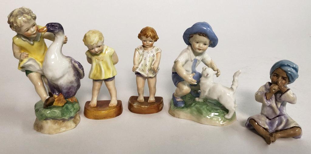 5 ROYAL WORCESTER FIGURINES, 4 MODELED BY F.G. DOUGHTY,: DOUGHTY, TALLEST 5 3/4"