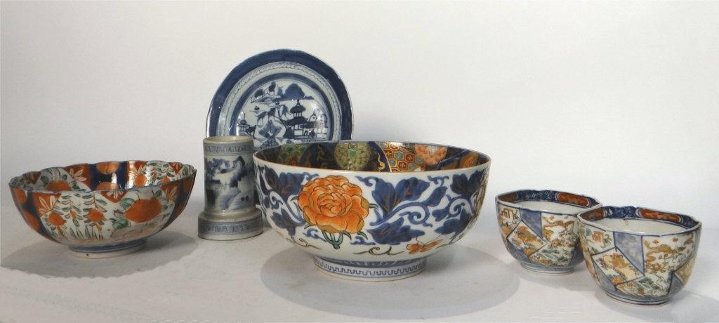 6 PCS ORIENTAL PORCELAIN INC. 2 CANTON & 4 PCS. IMARI: 4 PCS. IMARI