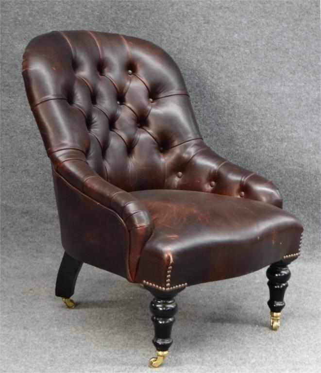 GEORGE SMITH LEATHER CHILD'S CHAIR, NEWCASTLE ENGLAND: ENGLAND (29" TALL X 21" WIDE)
