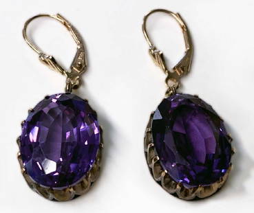 14KT YELLOW GOLD & AMETHYST COLORED STONE EARRINGS: 14KT YELLOW GOLD & AMETHYST COLORED STONE EARRINGS