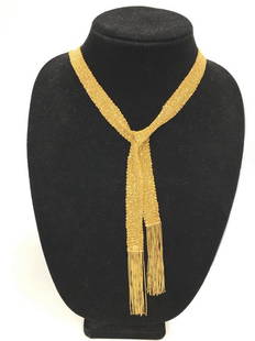 18KT YELLOW GOLD MESH NECKLACE, 37" LONG MARKED 18KT: 18KT YELLOW GOLD MESH NECKLACE, 37" LONG MARKED 18KT ITALY, APPROX. 49.4 DWT