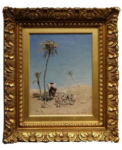 GODEFREY DE HAGEMANN "DESERT CARAVAN " 1820 - 1877 OIL: GODEFREY DE HAGEMANN "DESERT CARAVAN " 1820 - 1877 OIL /CANVAS (14" X 10 1/2')