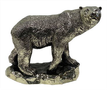 SOLID .999 SILVER BEAR FIGURE, APPROX. 163 TROY OZ 9: SOLID .999 SILVER BEAR FIGURE, APPROX. 163 TROY OZ 9 3/4" X 11 1/2"