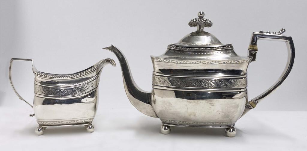 2 PCS. WM & PETER BATEMAN STERLING SILVER TEA SET TEA (1 of 15)