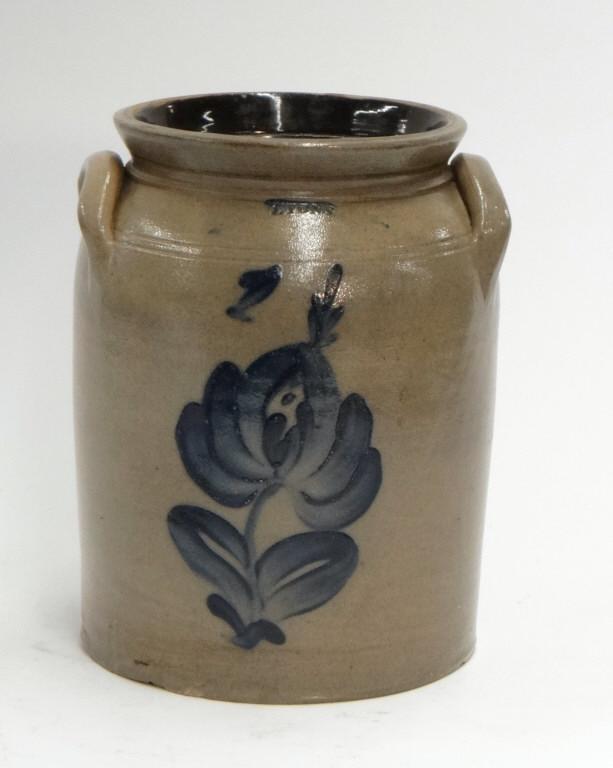 LYONS 1 GAL CROCK W. COBALT BLUE DECORATION (1 of 3)