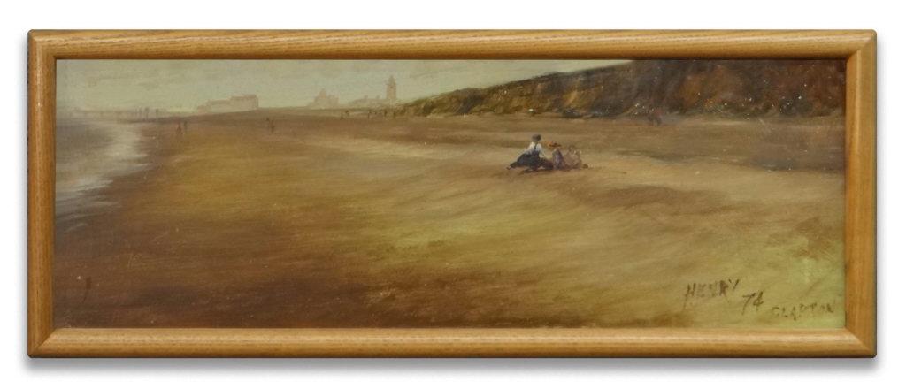 ENGLISH BEACH SCENE SGND HENRY CLAPTON '74 OIL/ BOARD (1 of 4)