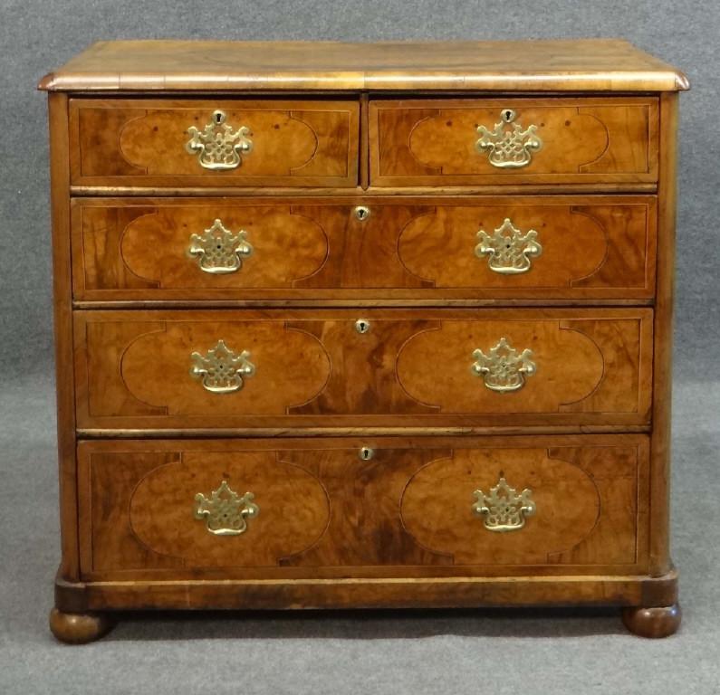 18THC. ENGLISH WALNUT VENEERED CHEST ON LATER BALL FEET (1 of 6)