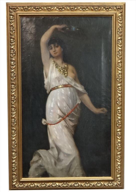 19THC. OIL / CANVAS "DEMI CLAD GYPSY DANCER" SIGNED (1 of 3)