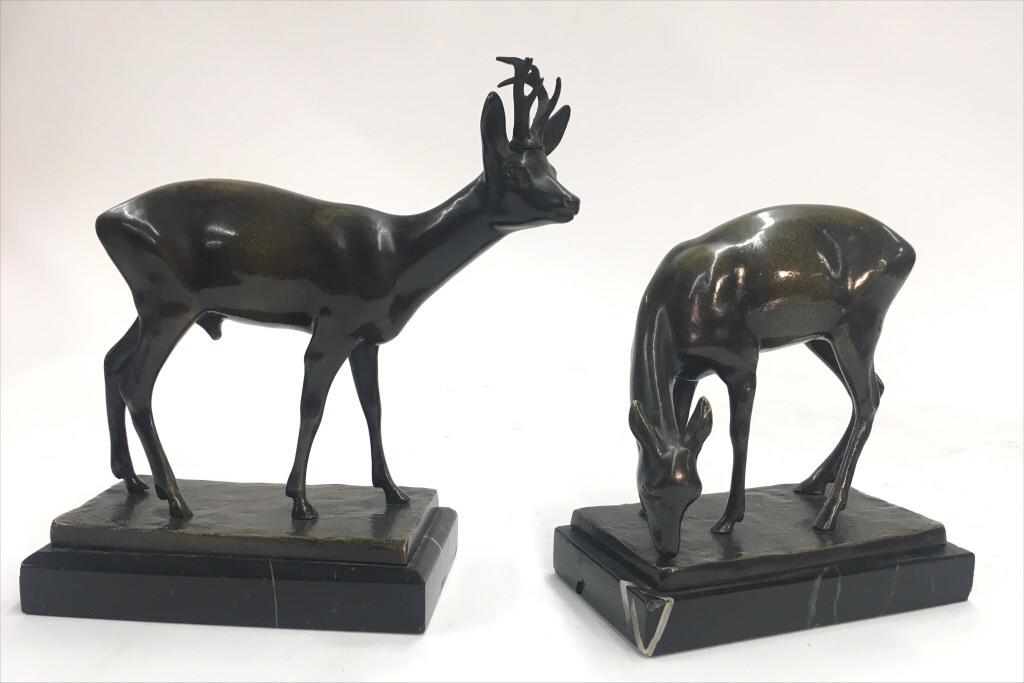 PR. OF BRONZE KARL LIND DEER BOOKENDS, C. 1912 7" TALL (1 of 11)