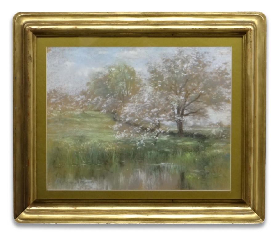 J. APPLETON BROWN, "APPLE BLOSSOMS IN SPRING" PASTEL, (1 of 3)