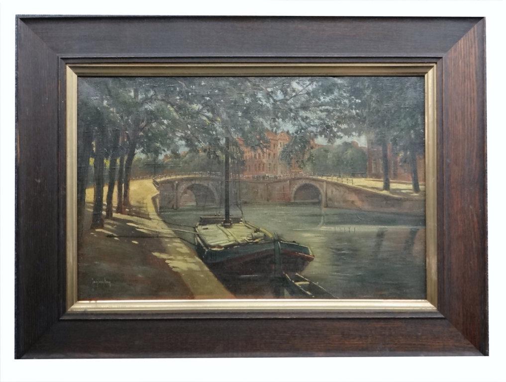 OIL / CANVAS,  JAAP VAN DAM,  DUTCH CANAL SCENE W/ (1 of 5)