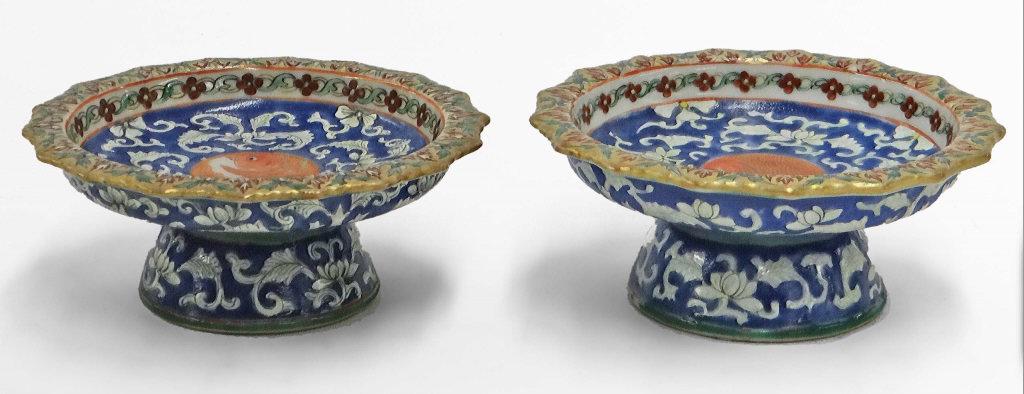 PR OF 19THC. POLYCHROME DEC. LOW SAUCE COMPOTES WITH (1 of 3)