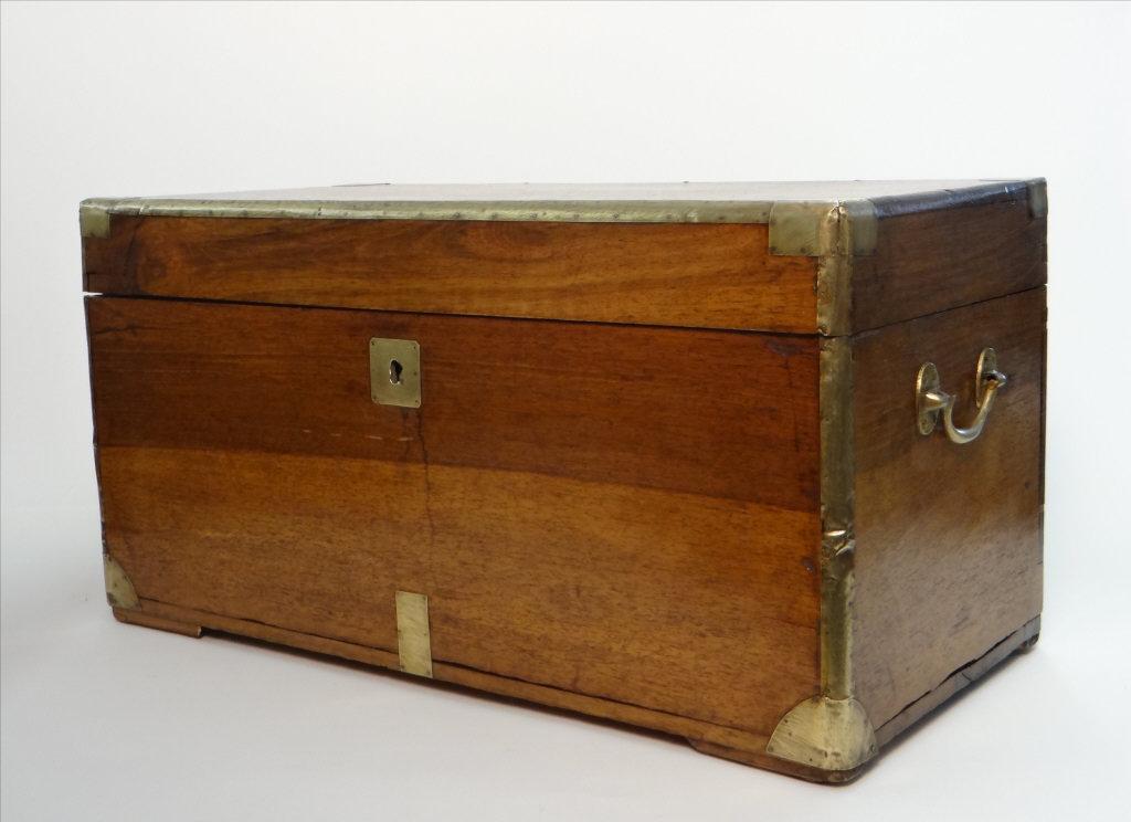 DIMINUTIVE BRASS BOUND CHINA TRADE TRUNK (13 1/2" TALL (1 of 8)
