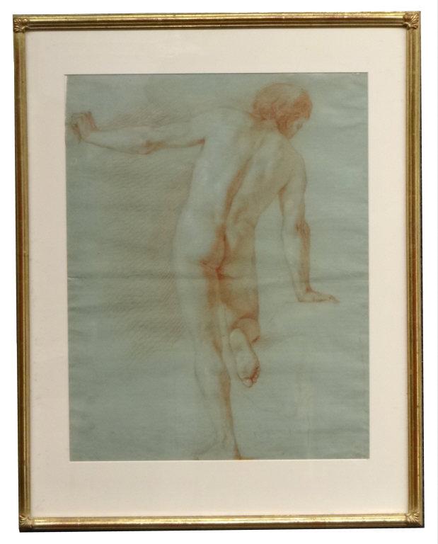 OLD MASTER RED CHALK FIGURE STUDY ON BLUE PAPER (1 of 3)