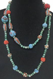 46" STRAND OF JADE, CORAL & TURQUOISE BEADS: 46" STRAND OF JADE, CORAL & TURQUOISE BEADS