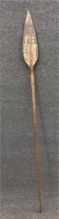 NORTHWEST COAST CEDAR SPEAR W/ CARVED HANDLE 74" LONG: NORTHWEST COAST CEDAR SPEAR W/ CARVED HANDLE 74" LONG 74" LONG