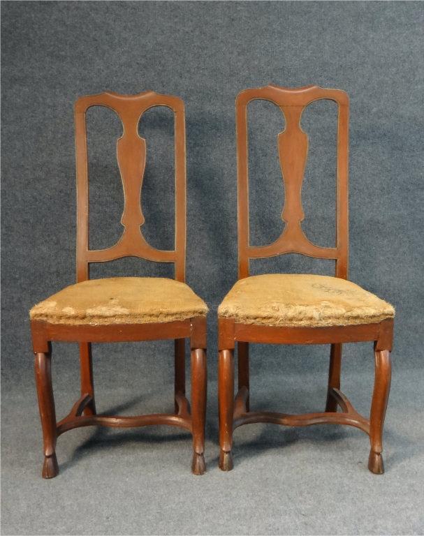 PR OF 18THC. DUTCH QUEEN ANNE CHAIRS IN ORIG. RED &: PR OF 18THC. DUTCH QUEEN ANNE CHAIRS IN ORIG. RED & RARE SPLIT HOOF 18" SEAT (39 1/2" TALL) & RARE SPLIT HOOF 18" SEAT (39 1/2" TALL)