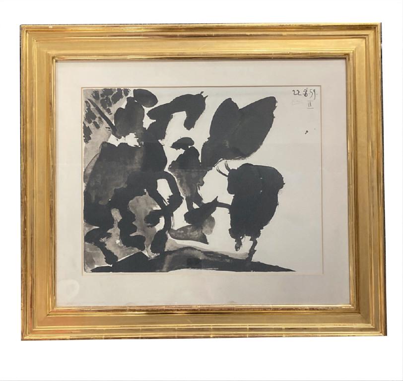 PENCIL SGND PICASSO PRINT, PICADORE, MATADORE & BULL,: PENCIL SGND PICASSO PRINT, PICADORE, MATADORE & BULL, 22.8.59 (15 1/4" X 20 1/2" SITE SIZE) BULL, 22.8.59 (15 1/4" X 20 1/2" SITE SIZE)