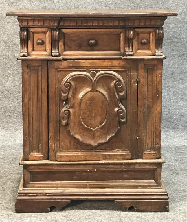 ITALIAN RENAISSANCE 1 DOOR WALNUT CABINET 30 1/2" WIDE: ITALIAN RENAISSANCE 1 DOOR WALNUT CABINET 30 1/2" WIDE X 12" DEEP X 38" TALL 2