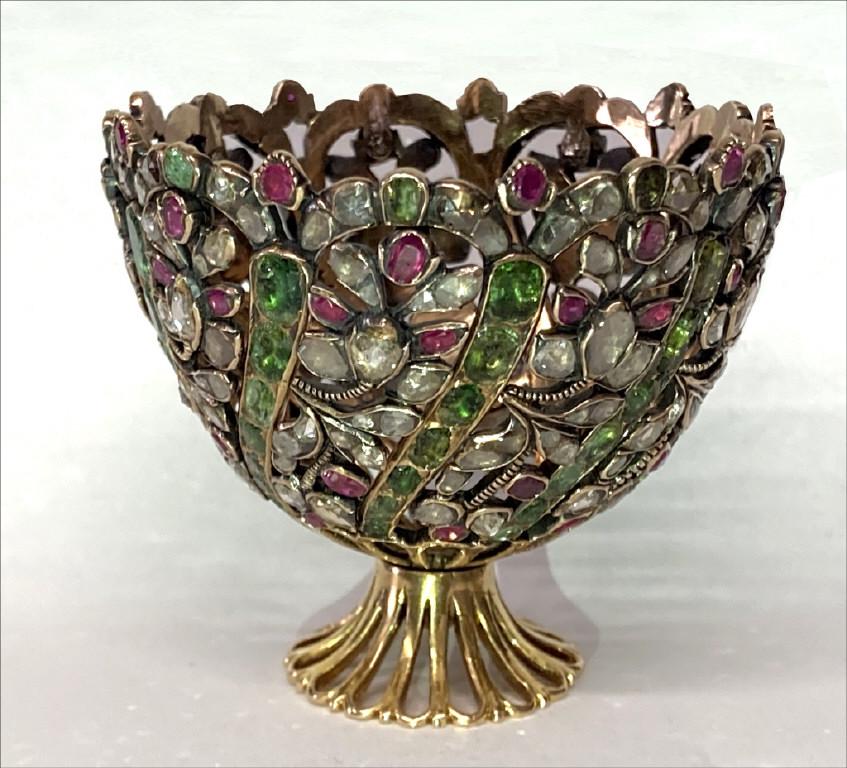 14KT GOLD GEORGIAN PAVE JEWELED EGG CUP 2 1/2" TALL 2: 14KT GOLD GEORGIAN PAVE JEWELED EGG CUP 2 1/2" TALL 2 1/2" TALL 2 1/2" TALL