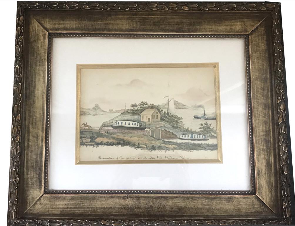 THE JUNCTION OF THE GRAND CANAL , HUDSON RIVER 19THC.: THE JUNCTION OF THE GRAND CANAL , HUDSON RIVER 19THC. WATERCOLOR (6" X 8 1/2" ) 19THC. WATERCOLOR (6" X 8 1/2" ) 19THC. WATERCOLOR (6" X 8 1/2" )