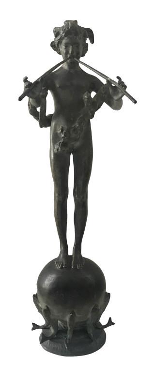BRONZE "PAN" BY FREDERICK MACMONNIES MODEL FOR FOUNTAIN: BRONZE "PAN" BY FREDERICK MACMONNIES MODEL FOR FOUNTAIN FIGURE 14 7/8" TALL MODEL FOR FOUNTAIN FIGURE 14 7/8" TALL MODEL FOR FOUNTAIN FIGURE 14 7/8" TALL