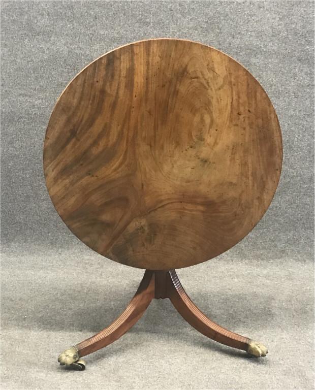 MAHOGANY ROUND SABRE LEG TEA TABLE NY C.1810 REEDED: MAHOGANY ROUND SABRE LEG TEA TABLE NY C.1810 REEDED LEGS & EDGE 32" DIAM REEDED LEGS & EDGE 32" DIAM REEDED LEGS & EDGE 32" DIAM