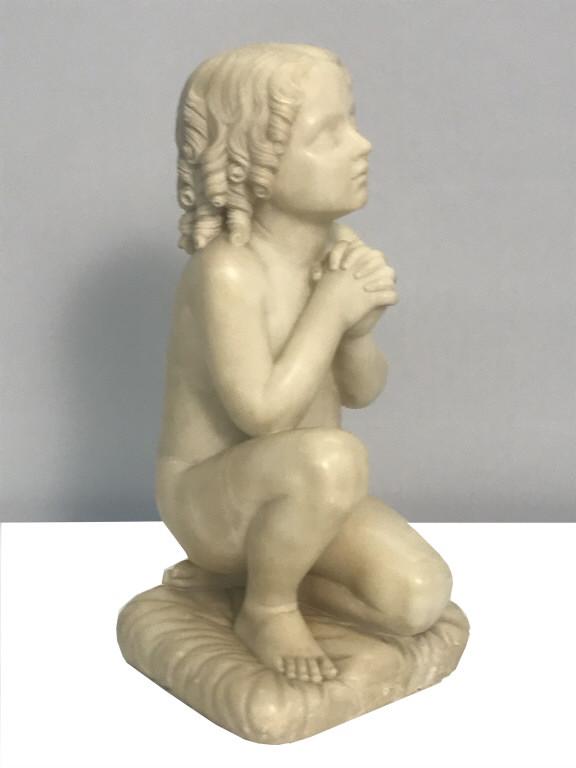 ALABASTER SCULPTURE OF A SEATED BOY 18 1/2" X 8 3/4" X: ALABASTER SCULPTURE OF A SEATED BOY 18 1/2" X 8 3/4" X 7 3/4" 18 1/2" X 8 3/4" X 7 3/4" 18 1/2" X 8 3/4" X 7 3/4"