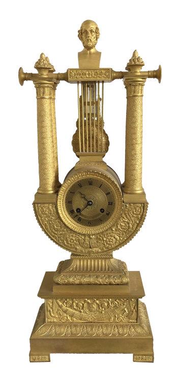 FRENCH EMPIRE STYLE ORMOLU MANTLE CLOCK 22 1/2" X 8: FRENCH EMPIRE STYLE ORMOLU MANTLE CLOCK 22 1/2" X 8 3/4" X 4 1/4" 22 1/2" X 8 3/4" X 4 1/4" 22 1/2" X 8 3/4" X 4 1/4"