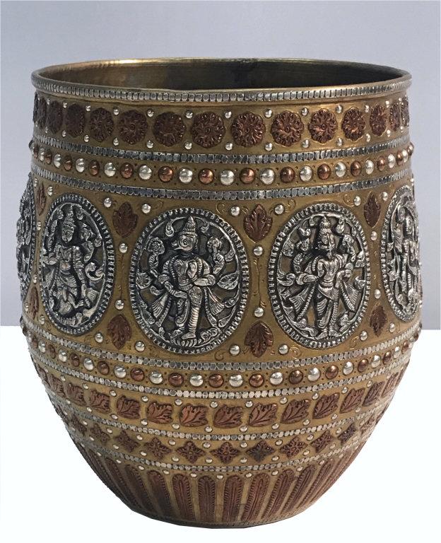 BURMESE MIXED METAL VASE, COPPER, SILVER ON BRASS 7: BURMESE MIXED METAL VASE, COPPER, SILVER ON BRASS 7 1/2" TALL 7 1/2" TALL 7 1/2" TALL