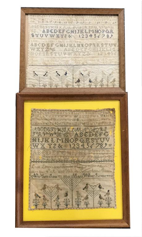 2 - 1837 SCHOOL GIRL SAMPLERS, ALBANY CO. WESTERLO, NY: 2 - 1837 SCHOOL GIRL SAMPLERS, ALBANY CO. WESTERLO, NY , MARY WILSEY, INST. 17" X 15" LARGEST