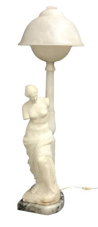 GRAND TOUR ALABASTER & MARBLE FIGURE OF VENUS LAMP C.: GRAND TOUR ALABASTER & MARBLE FIGURE OF VENUS LAMP C. 1920 (29 1/2" TALL)