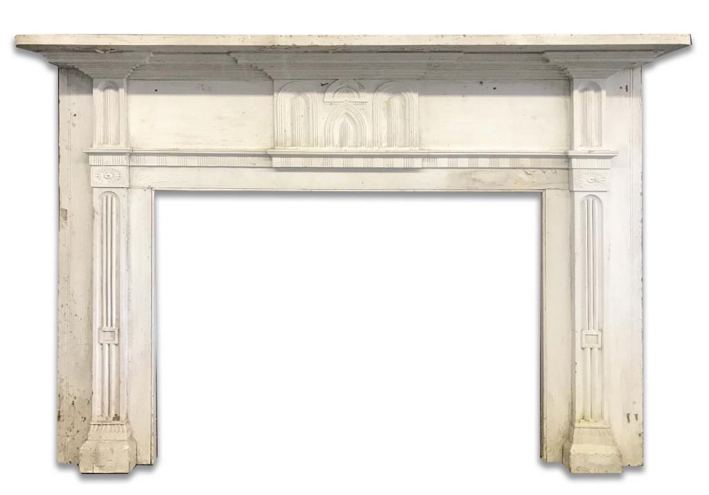 FEDERAL PERIOD MANTLE WITH GOTHIC ELEMENTS OPENING 36": FEDERAL PERIOD MANTLE WITH GOTHIC ELEMENTS OPENING 36" X 49" OVERALL: 55" X 77"