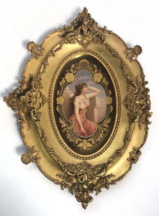 HAND PAINTED KPM PORTRAIT PLATE, SCEPTRE MARK: HAND PAINTED KPM PORTRAIT PLATE, SCEPTRE MARK "SCHNSUCHT" (NOSTALGIA) 21 1/2' X 16" OVERALL