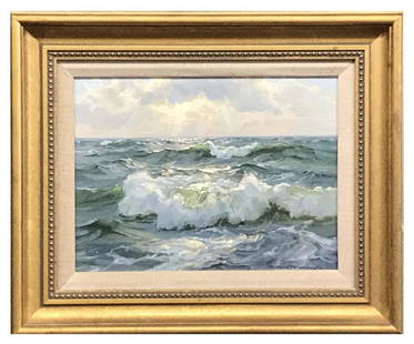 CHARLES VICKEREY "SUN LIT SURF" OIL / BOARD PROV.: CHARLES VICKEREY "SUN LIT SURF" OIL / BOARD PROV. TUTWILER GALLERY, ROCKPORT 9" X 12"