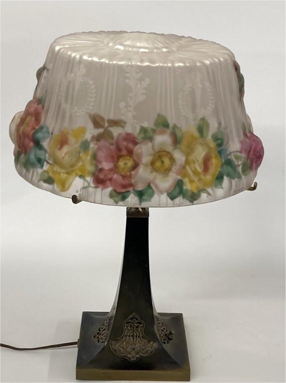 PAIRPOINT PUFFY TABLE LAMP, BIRDS & FLOWERS 13 3/4" (1 of 11)