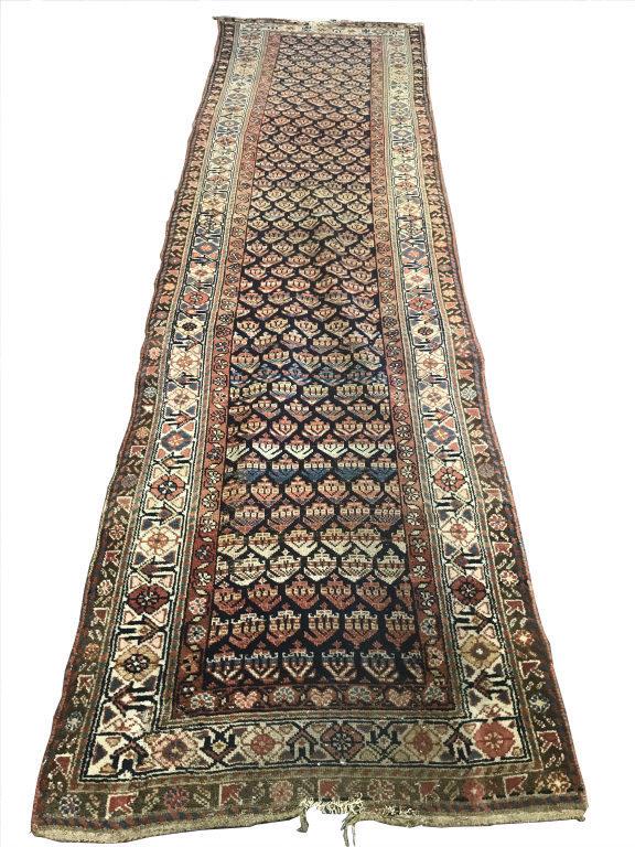SEMI ANTIQUE CAUCASIAN LONG RUG, PARTIAL LOSSES 137" X (1 of 7)