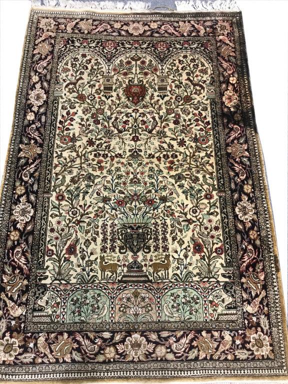 SILK TABRIZ GARDEN CARPET, FRINGE SEPARATION, (66 1/2" (1 of 6)