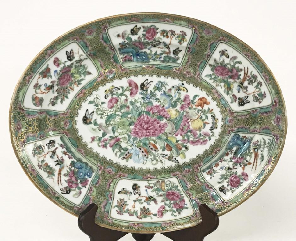 EARLY 19THC. ROSE MEDALLION OVAL PLATTER 14" LONG 11" (1 of 4)