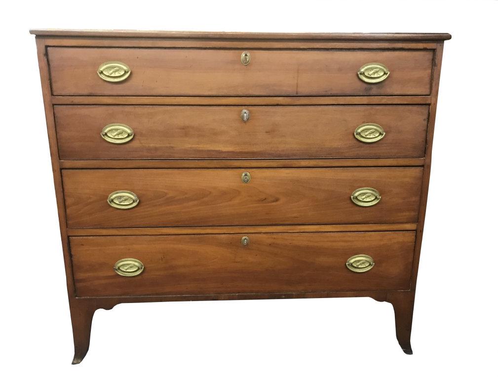 EARLY 19THC. CHERRY FOUR DRAWER CHEST FRENCH FEET (38" (1 of 5)