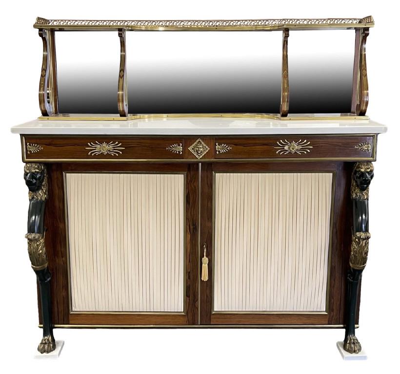 CLASSICALLY CARVED MARBLE TOP ROSEWOOD CABINET EBONIZED (1 of 11)