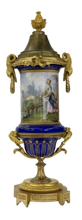 OLD PARIS HAND PAINTED & FIRE GILDED BRONZE URN 11 3/4" (1 of 9)