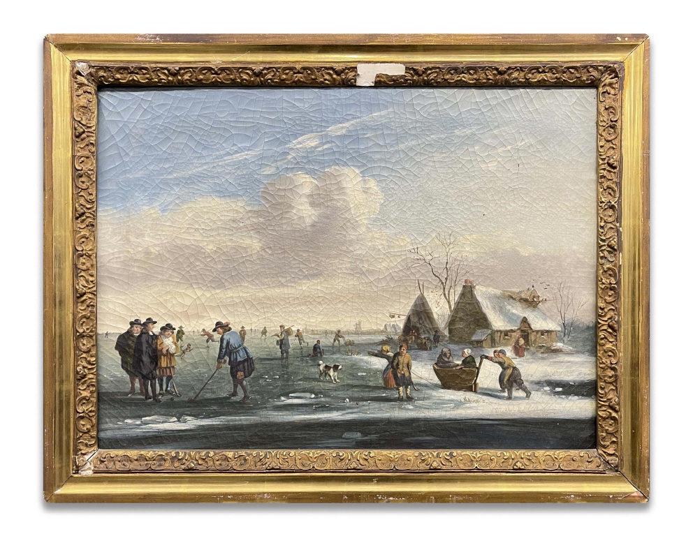 EARLY 19THC. DUTCH SKATING SCENE, OIL/CANVAS UNSIGNED (1 of 6)