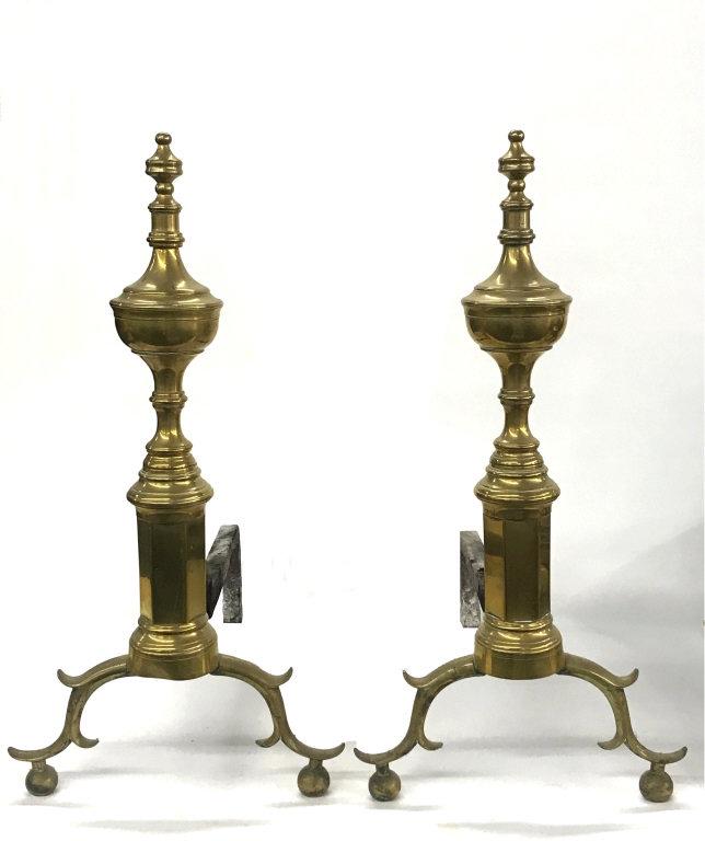 C. 1790 EARLY ANDIRONS & TOOLS, 24 1/2" TALL (1 of 7)