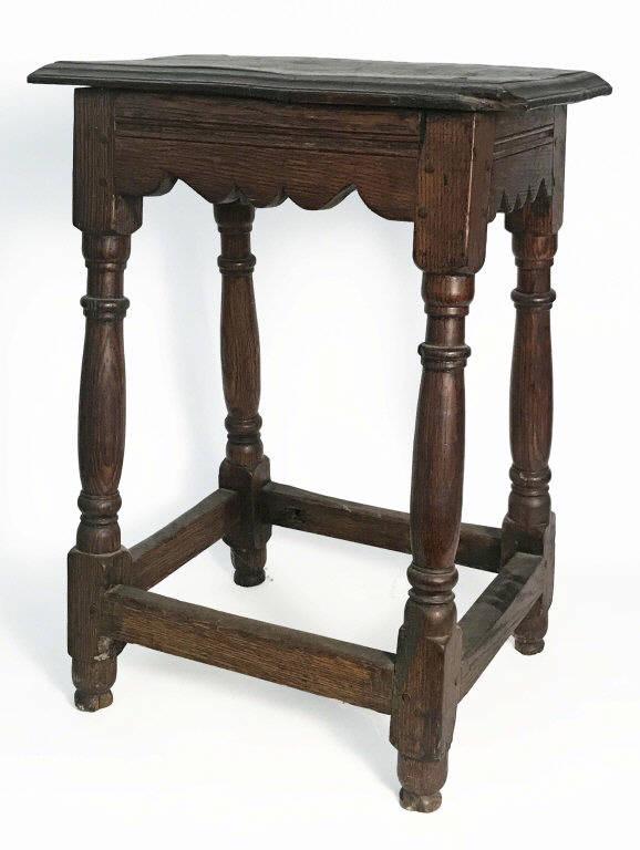EARLY 19THC. ENGLISH OAK JOINT STOOL 24" TALL X 17 1/2" (1 of 6)