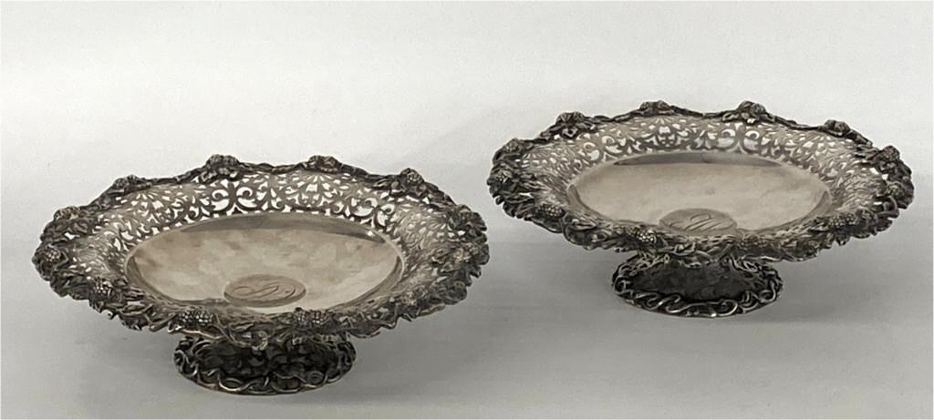 PR OF STERLING SLIVER LOW COMPOTES, BERRY PATTERN (1 of 8)