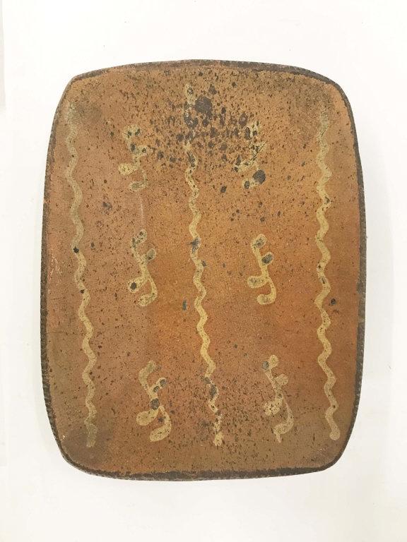 SLIP DECORATED REDWARE LOAF PAN 12 1/2' X 9 3/4" (1 of 2)